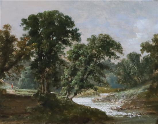 Early 19th century English school Wooded river landscape 6.75 x 8.5in.